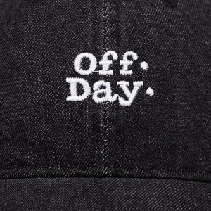 Classic black denim baseball cap featuring white Off Day 3D embroidery detail