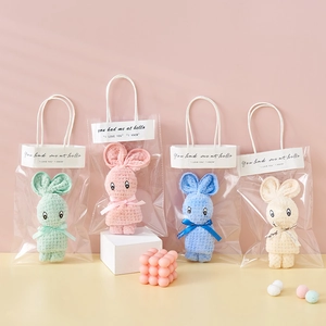 Coral fleece bunny-shaped towel gift set in pastel colors with premium carry bag