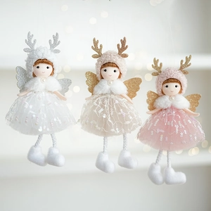 Christmas Angel Doll Pendant Plush Gauze Sequin Antler Girl Ornament Hanging Decoration Tree Decor Festive Gift