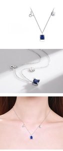 Detailed view of S925 silver Taurus necklace with blue square gemstone and zodiac charm