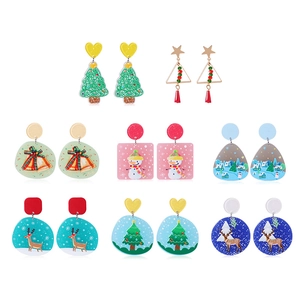 Christmas Acrylic Dangle Earrings With Stainless Steel Earring Post Cartoon Snowman Xmas Tree Santa Holiday Jewelry Women