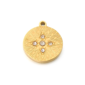 French vintage starburst pendant in gold finish with micro-inlaid rhinestones