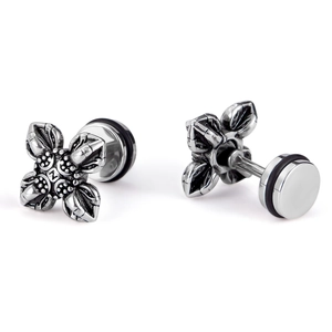 Retro silver titanium steel stud earrings with vajra cross design for men and women