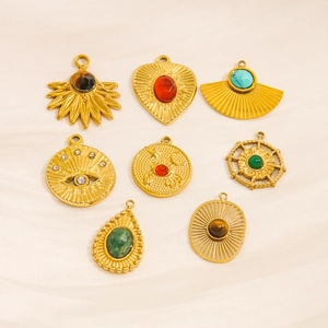 Bohemian 14K gold plated titanium steel natural stone pendants in various shapes