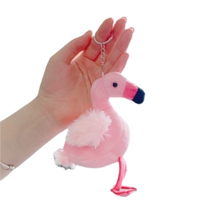 Cute pink plush flamingo keychain with metal ring for handbags and key decoration