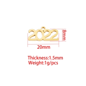 Golden 2022 number pendant with 20x8mm dimensions and 1.5mm thickness specifications