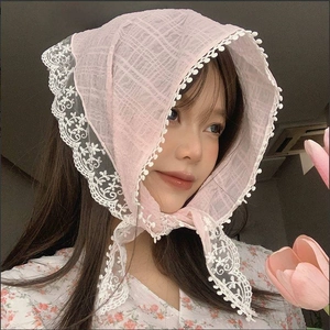 Vintage Pastoral Floral Lace Triangle Hair Scarf For Women Hollow Out Embroidery Headwrap Photography Travel Accessory Hairband