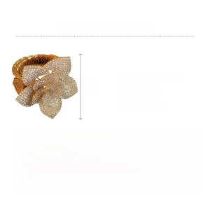 Detailed view of adjustable gold-tone flower bracelet with rhinestones and dimensions