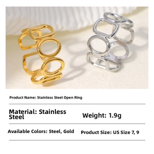 Detail of hollow geometric stainless steel ring with weight and size specifications