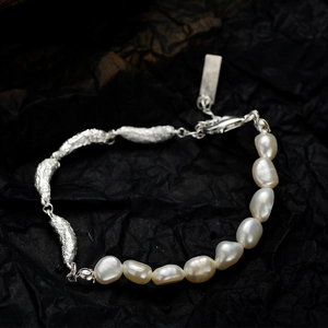925 Sterling Silver Bracelet With Irregular Artificial Baroque Pearl Fragmented Silver Design New Chinese Style For Women