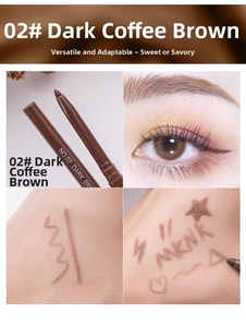 Dettaglio matita gel eyeliner 02# Marrone Scuro con texture morbida e campioni sulla pelle