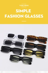 Detail view of retro square sunglasses in various colors like tortoise and black