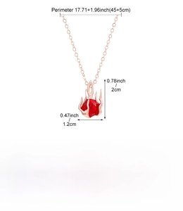 Detailed size specifications for gothic rose heart necklace with red gemstone pendant