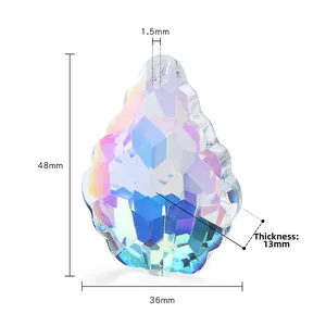 Detailed dimensions of faceted AB crystal teardrop pendant measuring 48mm by 36mm