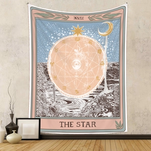 Arazzo dei tarocchi La Stella XVII in rosa e blu vintage per la decorazione della camera