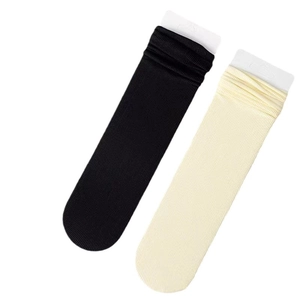 Breathable velvet ribbed socks in black and cream with card packaging