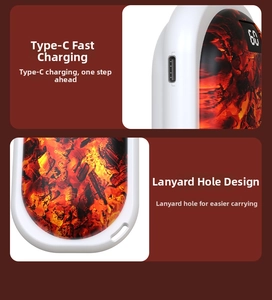 Detail view of Type-C fast charging port and lanyard hole design on electric hand warmer