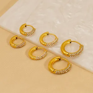 Hoop Earrings 18K Gold Plated Stainless Steel Pave Rhinestone Geometric U Shape Luxury Simple Fashion For Women