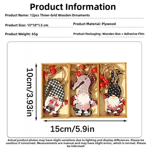 Detailed dimensions of 12-piece wooden Christmas gnome hanging decorations