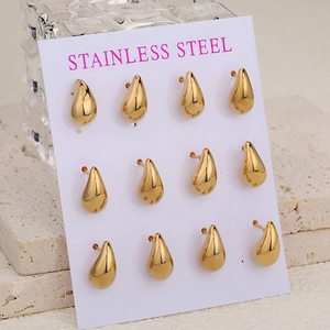 Minimalist Stainless Steel Teardrop Stud Earrings Collection Geometric Chubby Water Drop Design Fashion Daily Jewelry For Women