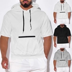 Detail of breathable honeycomb fabric texture on men's hooded short sleeve t-shirt