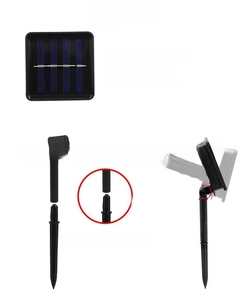 Solar panel detail for Christmas candy cane lights with adjustable ground stake system