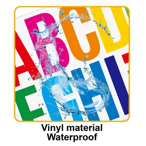 Close-up of waterproof 3-inch vinyl letter stickers showing splash-proof durability