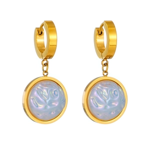 Retro golden hoop earrings featuring baroque iridescent round pearl pendants for women