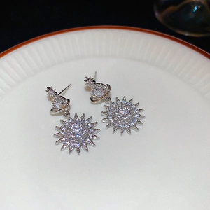 Detailed macro view of S925 silver sunburst earrings with sparkling cubic zirconia inlay