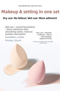 Detail of teardrop makeup sponges for wet and dry use on foundation and powder textures