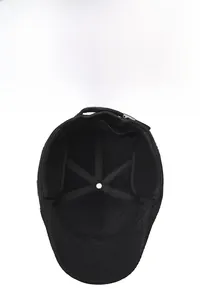 Detail view of winter men's black flat cap featuring foldable earflaps and metal buckle