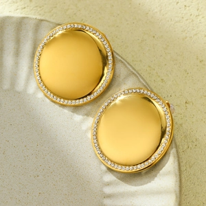 Polished 18k gold plated stainless steel hoop earrings with sparkling white zircon crystals