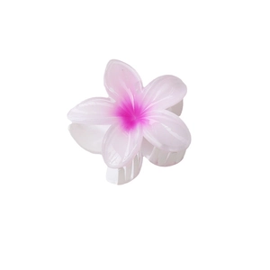 Pink gradient plumeria flower hair claw clip made of translucent resin for women