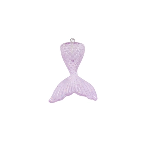 Macro detail of purple gradient mermaid tail charm with glitter resin and metal ring hook