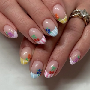 Press On Nails Fruit Patterns Short Round Oval French Style Cute Colorful Plastic Summer Manicure Art For Women Girls