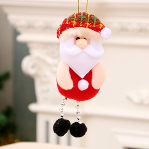 Festive plush Santa Claus ornament with silver bead chain legs for Christmas tree decoration