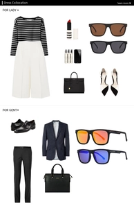 Style guide featuring classic sunglasses paired with striped shirts and tailored suits