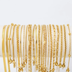 Set of minimalist 18K gold plated stainless steel snake and cuban link chain bracelets