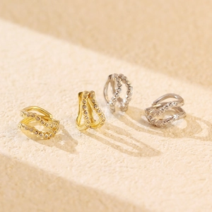 Double layer S925 silver hoop earrings with pavé zircons in gold and silver finish