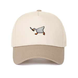 Fashionable baseball cap with funny goose holding a knife embroidery and contrast visor
