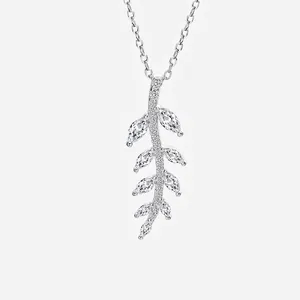 925 Sterling Silver Leaf Pendant Necklace Elegant Marquise Zircon Micro-set Clavicle Chain Jewelry For Women