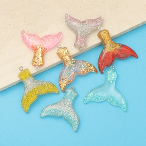 Mermaid Tail Pendants Resin Shimmering Gradient Glitter DIY Jewelry Making Charms Fairy Tale Accessories Trendy Style