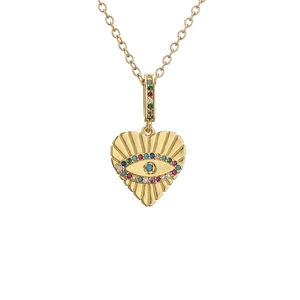 Collier cœur doré orné de zircons colorés avec pendentif motif œil de démon