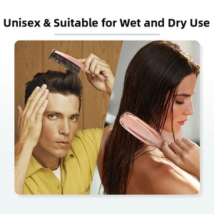 Detailed view of rose gold hairbrush for men and women, suitable for wet and dry hair