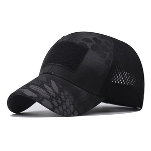 Tactical baseball cap with black python camouflage and breathable mesh panel back
