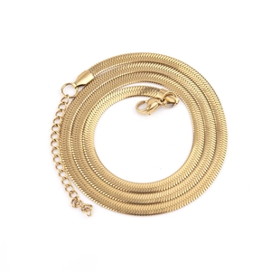 Polished gold flat herringbone snake chain necklace with lobster clasp in stainless steel