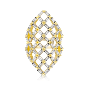 Chunky gold-plated hollow mesh ring with sparkling rectangular cubic zirconia stones