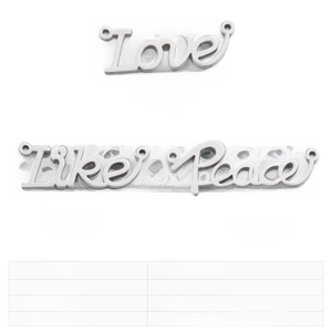 Tableau des tailles pour pendentifs en acier inoxydable Love, Like et Peace pour bijoux