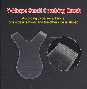 Detail view of Y-shaped lash lift brush with fine comb teeth and non-slip handle for grafting