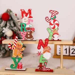Set of 4 Christmas wooden letter signs JOY MERRY NOEL on rustic display stand
